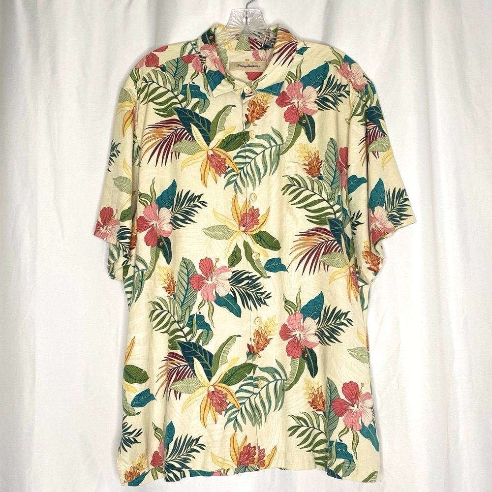 Tommy Bahama Hawaiian Shirt Mens XL Silk Short Sleeve Multicolor Floral Print